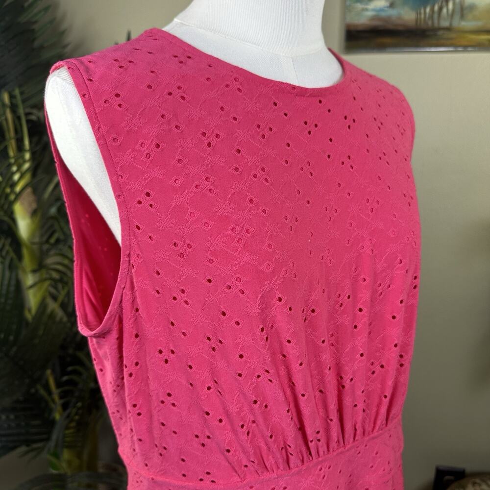 London Times Dress 14 Midi A line Pink Eyelets Fully Lined Perfect Spandex 6%